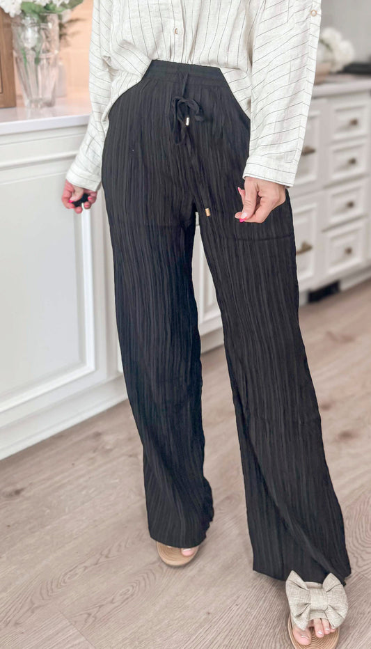 Textured Woven Tie Waist Pants