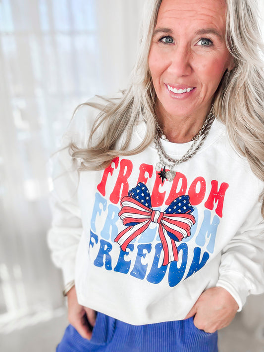 Freedom and Bows Graphic Crewneck Sweatshirt - Final Sale
