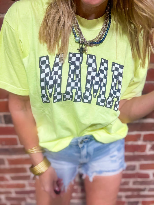 Checkered MAMA Garment Dyed Graphic T-shirt