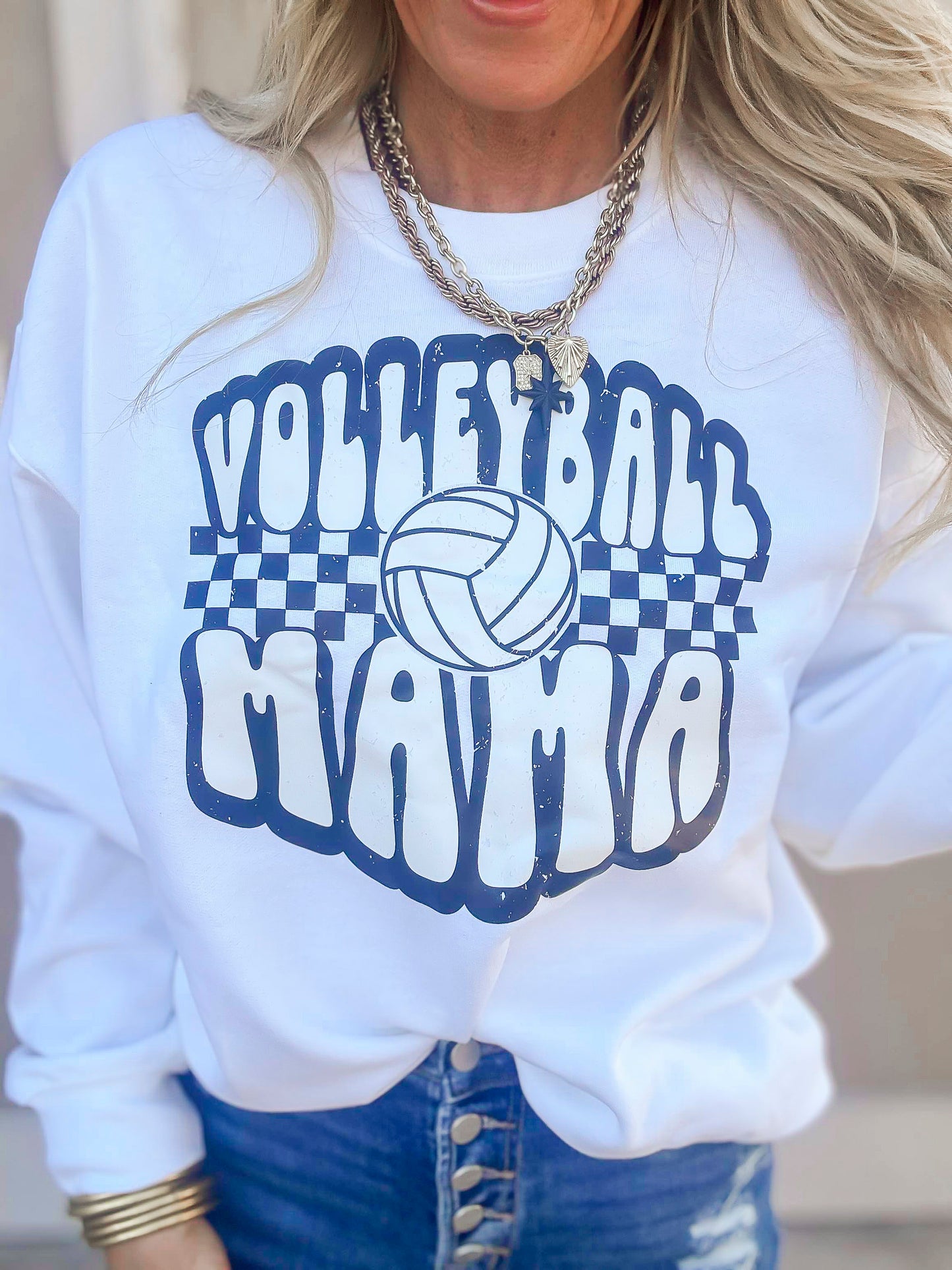 Check Your Volleyball Mama Graphic Crewneck Sweatshirt