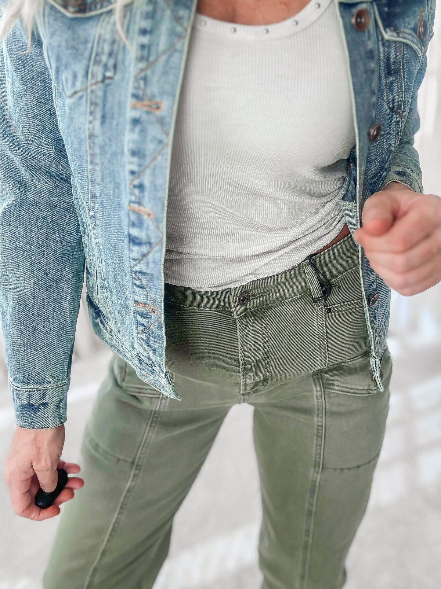 MICA | Seafoam High Rise Tapered Cargo Denim Jeans