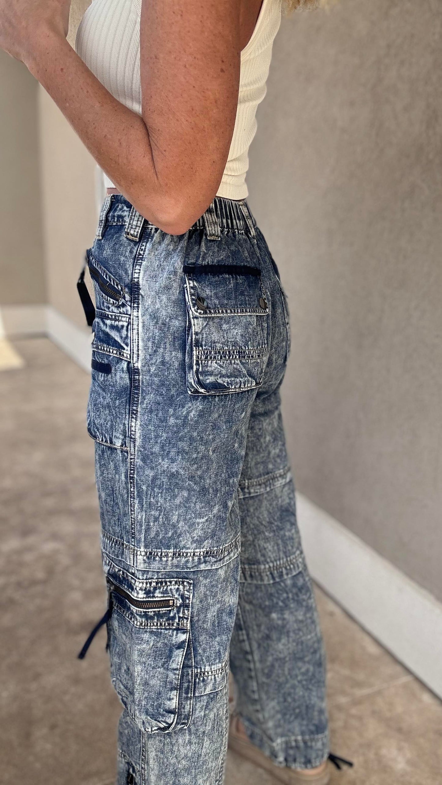 Washed Cargo Denim Pants | OLI & HALI