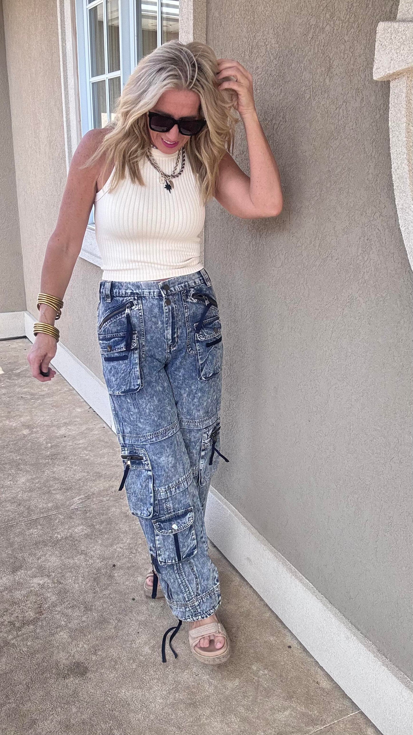 Washed Cargo Denim Pants | OLI & HALI