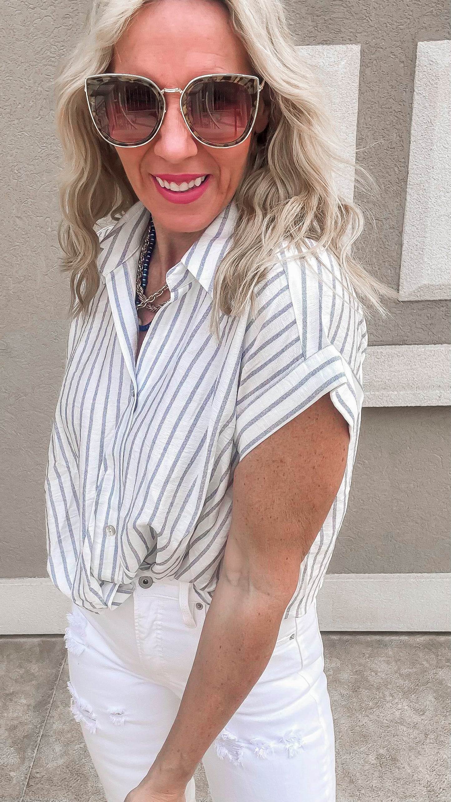 Stripe Twist Hem Dolman Shirt | FINAL SALE