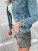 Dark Sage High Rise Denim Shorts | MICA - Final Sale