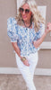 Blue White Stripe Puff Sleeve Peplum Top | FINAL SALE