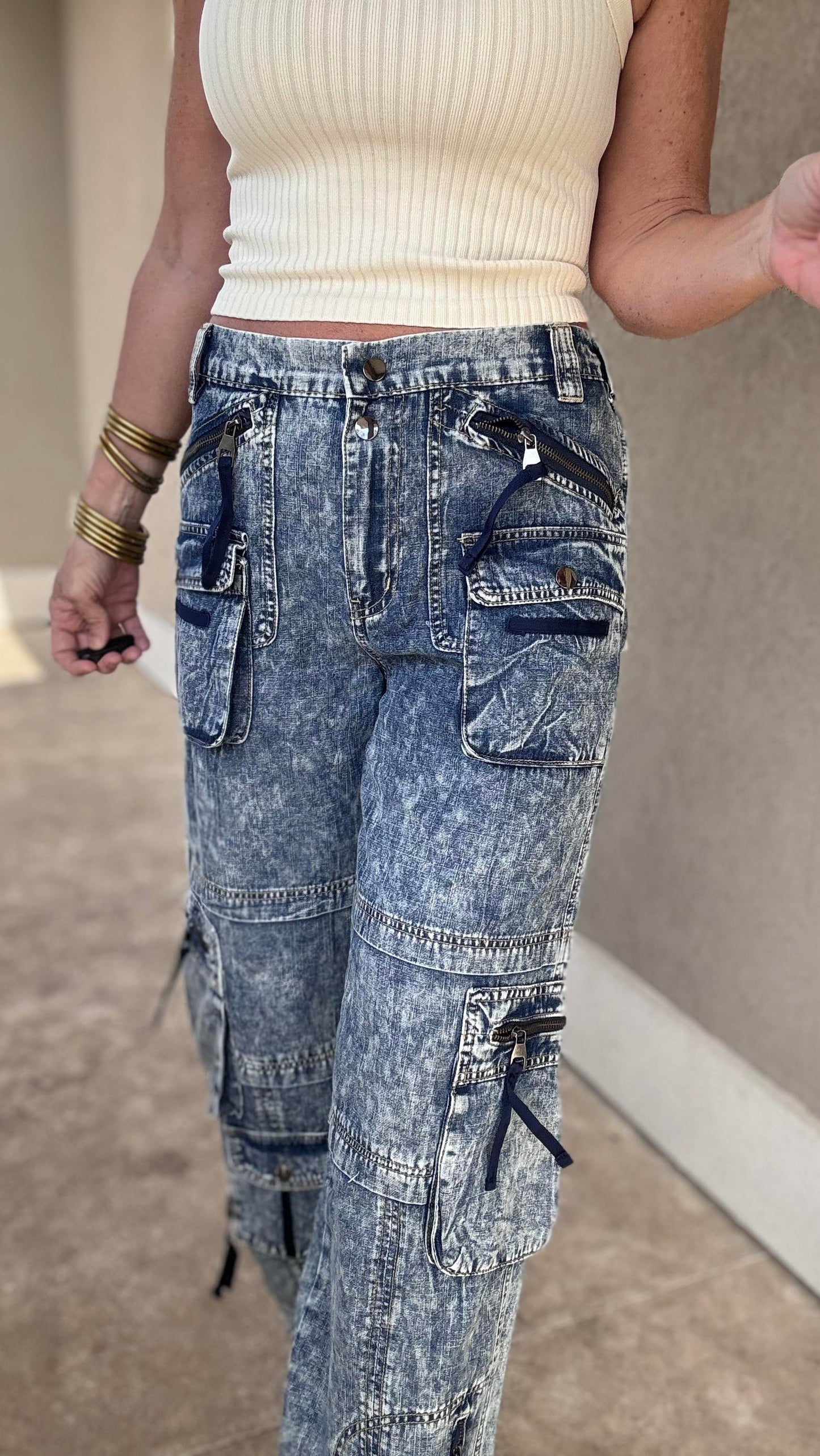 Washed Cargo Denim Pants | OLI & HALI