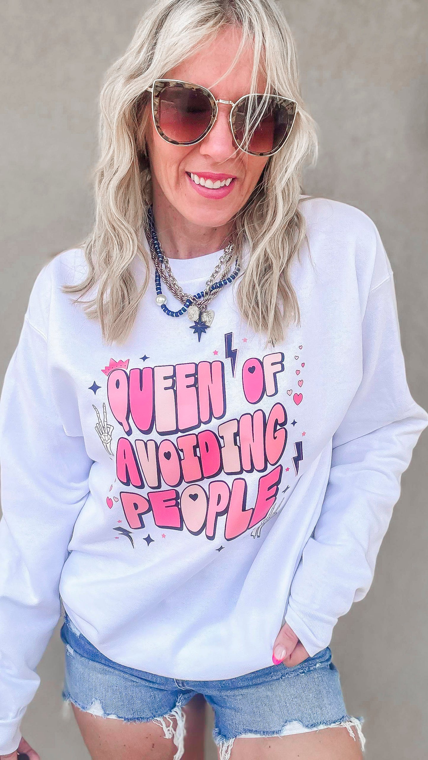 Queen of Avoiding People Graphic Crewneck Sweatshirt