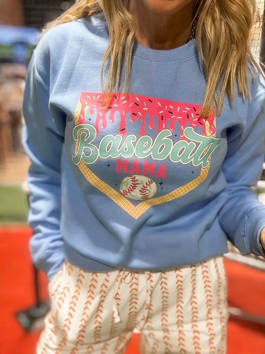 Ice Cream Drip Baseball Mom Graphic Crewneck Sweatshirt