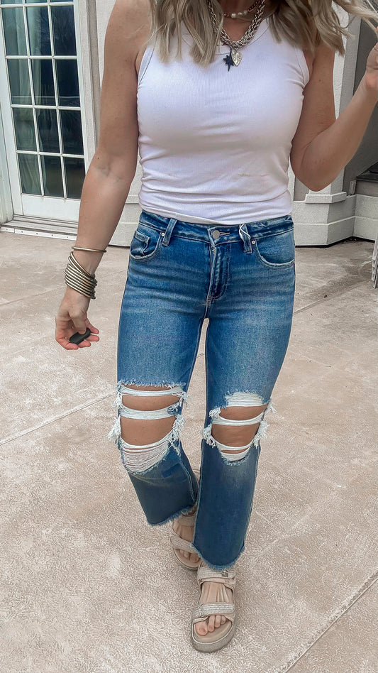 Mid Rise Crop Flare Denim Jeans | RISEN - Final Sale