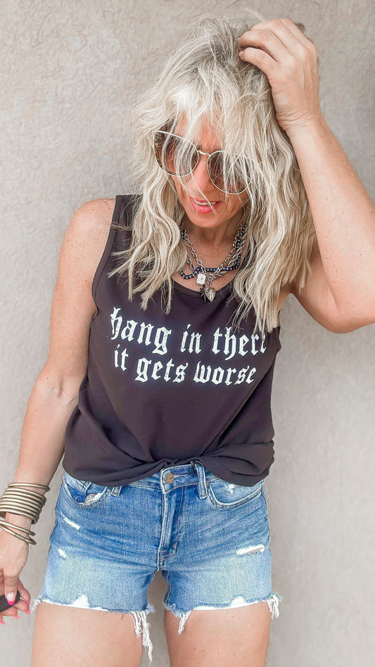 Hang in There... Garment Dyed Graphic Tank Top