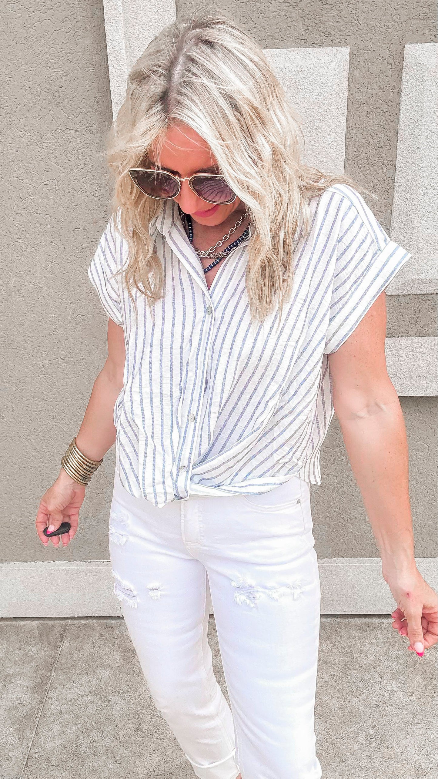 Stripe Twist Hem Dolman Shirt | FINAL SALE