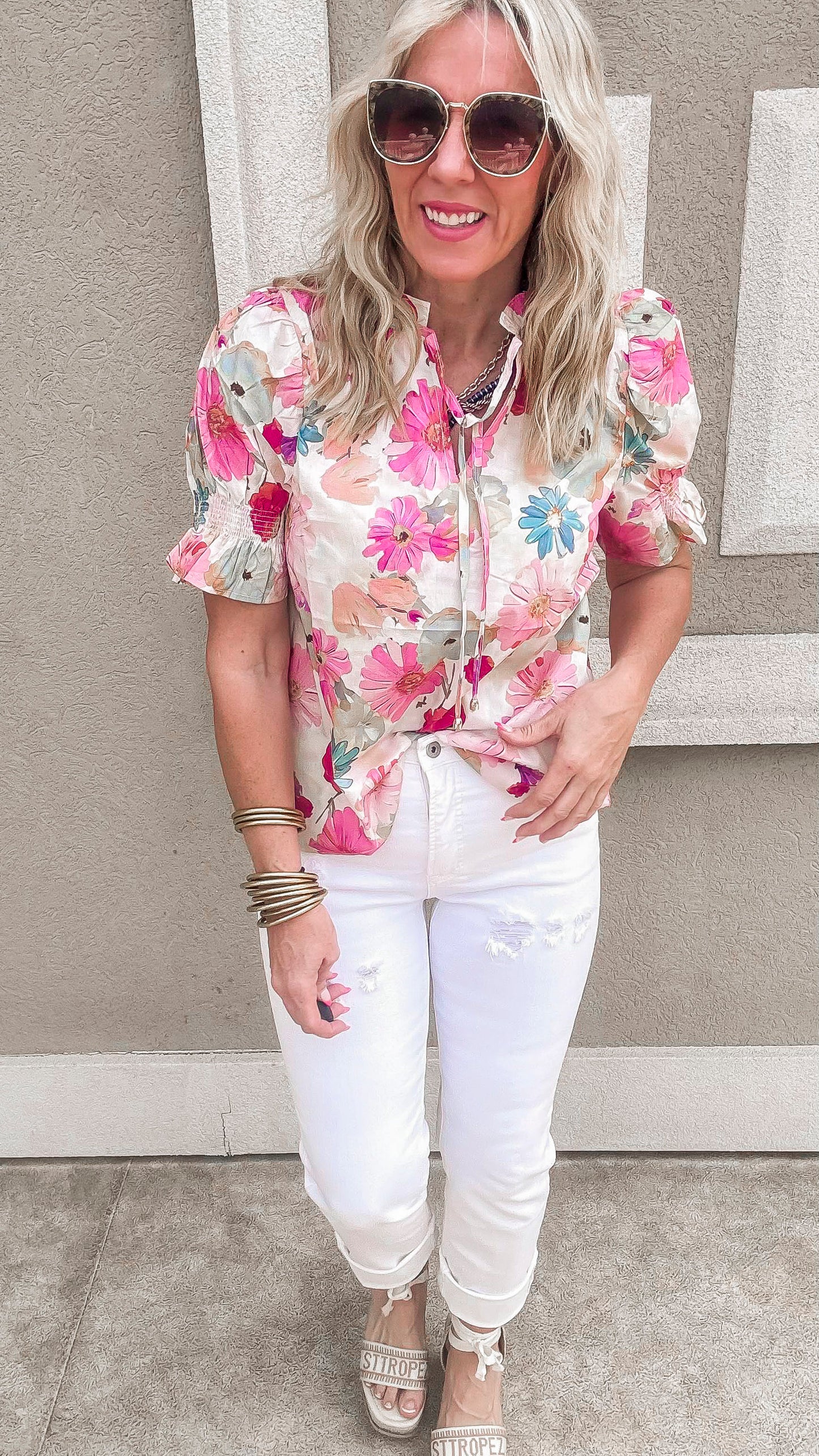 Berry Floral Smocked Short Sleeve Blouse Top | FINAL SALE