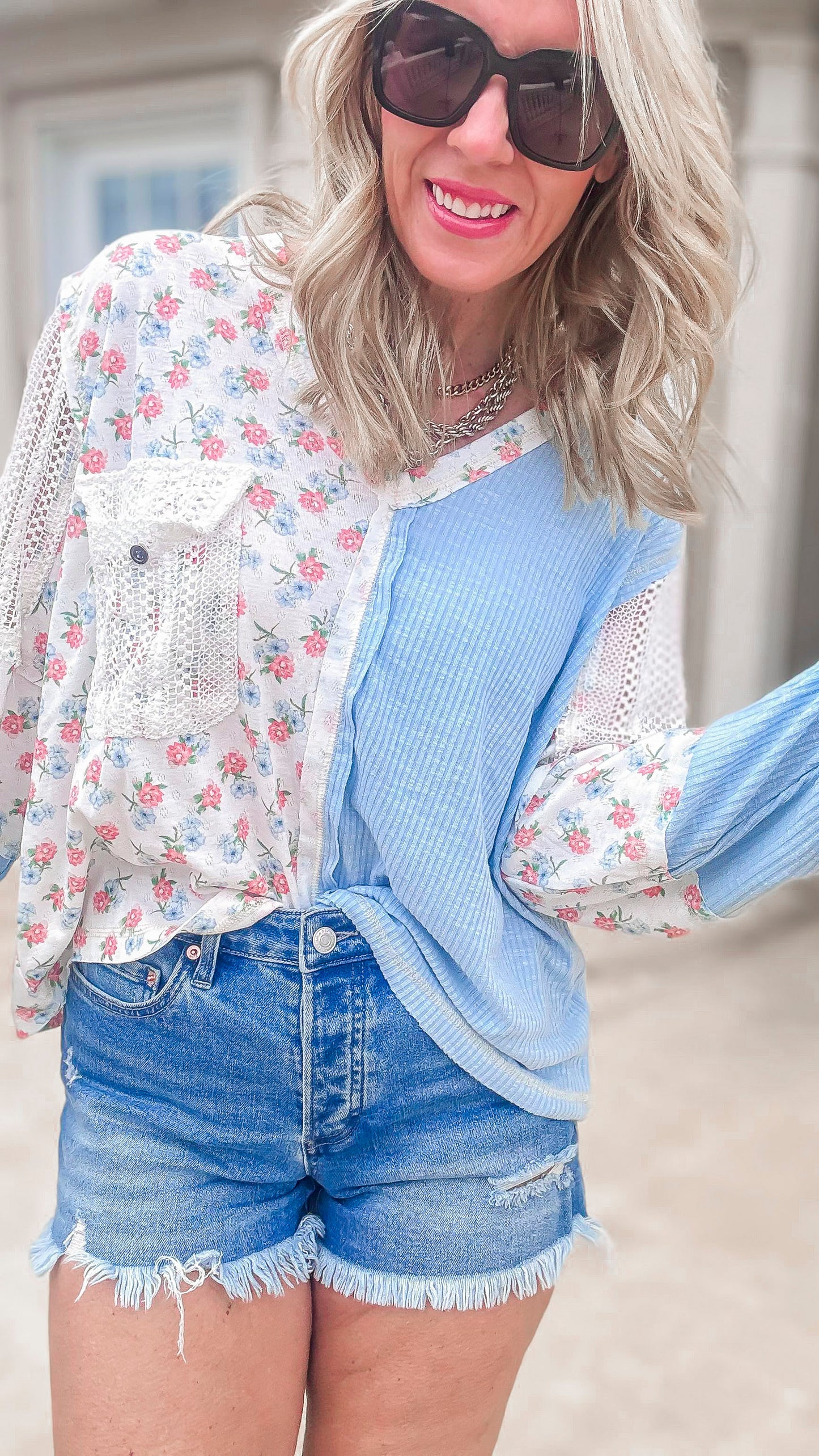 Sky Blue Floral Fusion Top