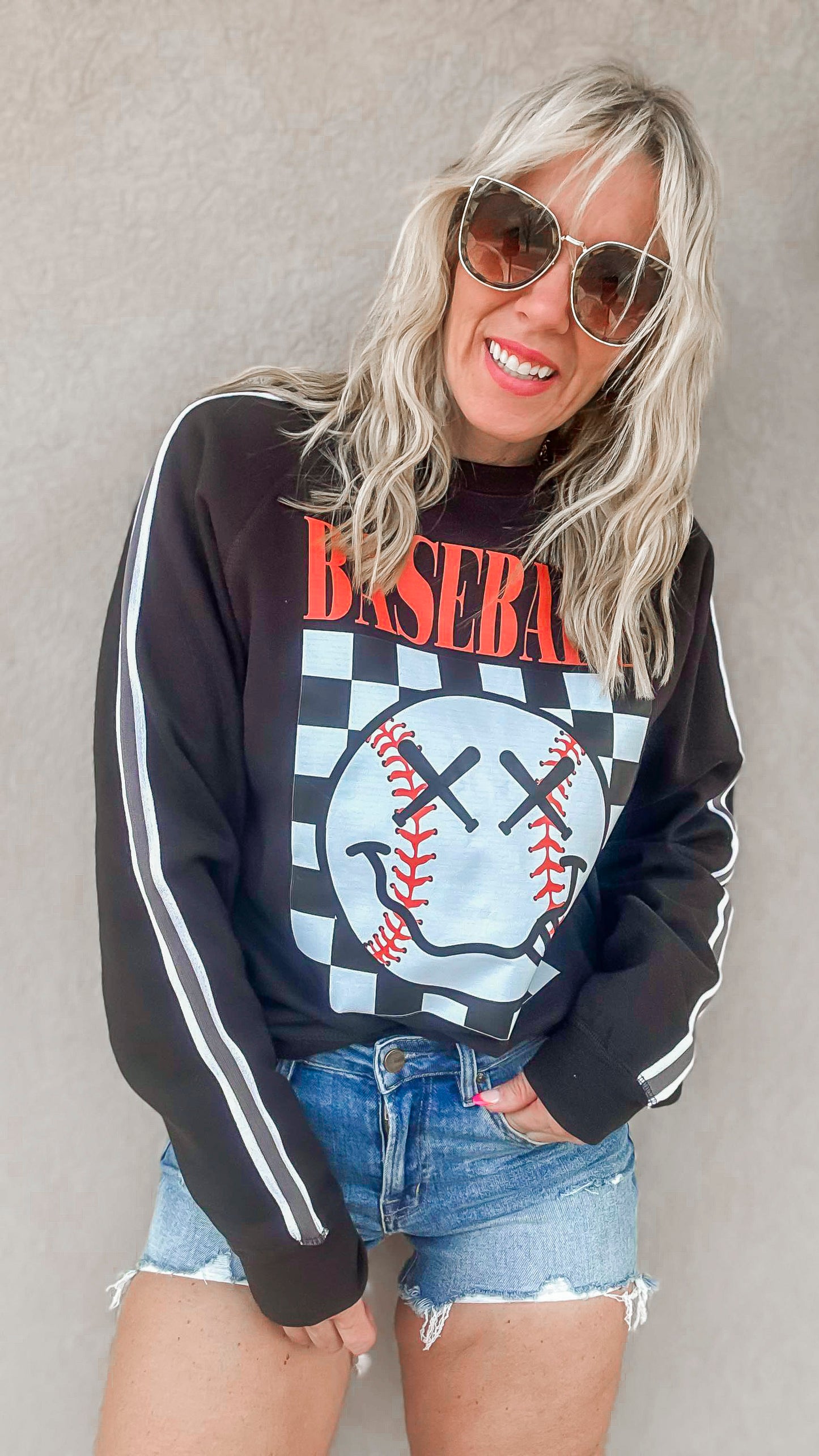 Baseball XX Smiley Fleece Graphic Sweatshirt**