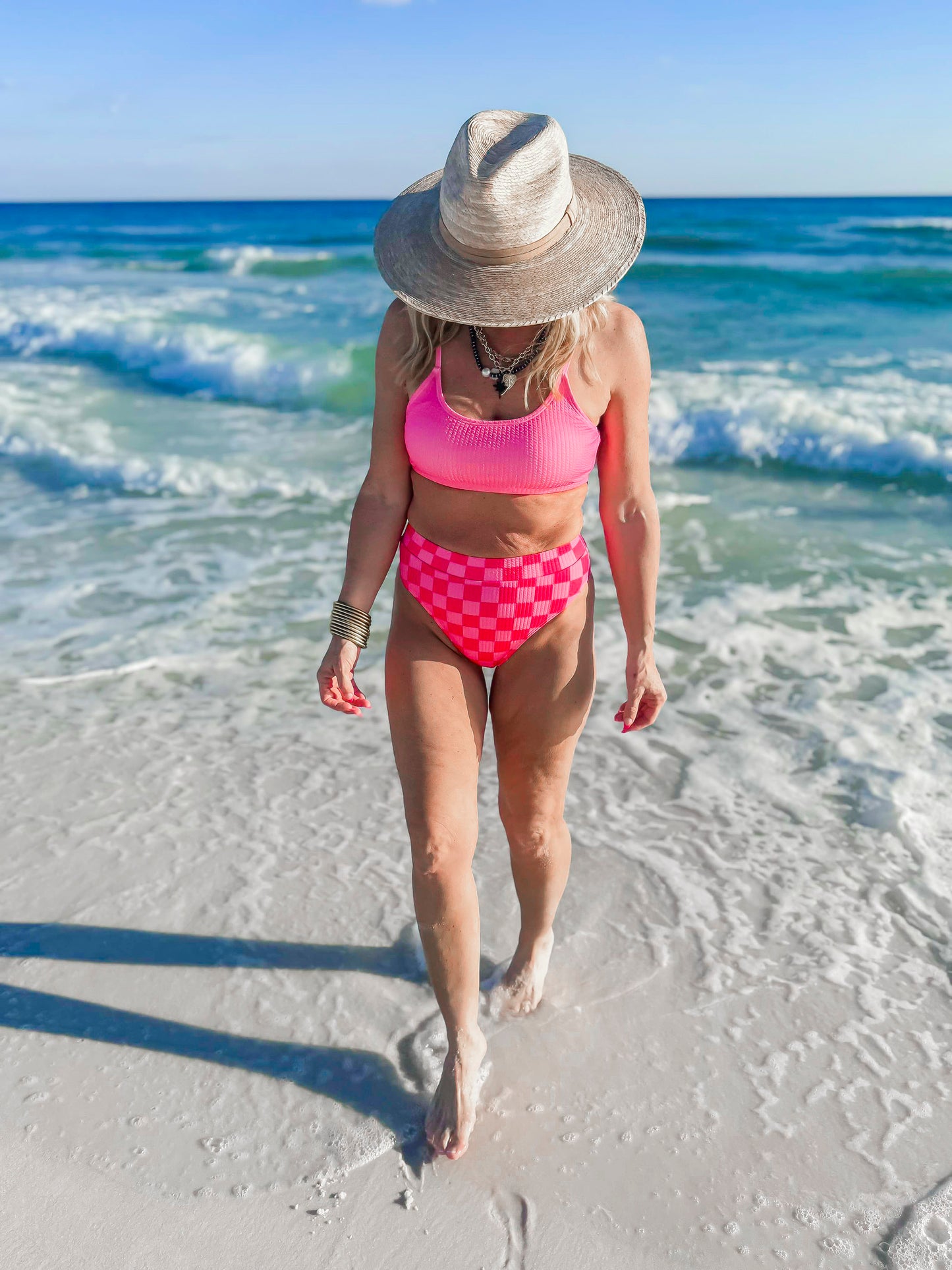 Pink CheckMate Beach Bikini Swimsuit | Salty Wave - Final Sale