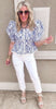 Blue White Stripe Puff Sleeve Peplum Top | FINAL SALE