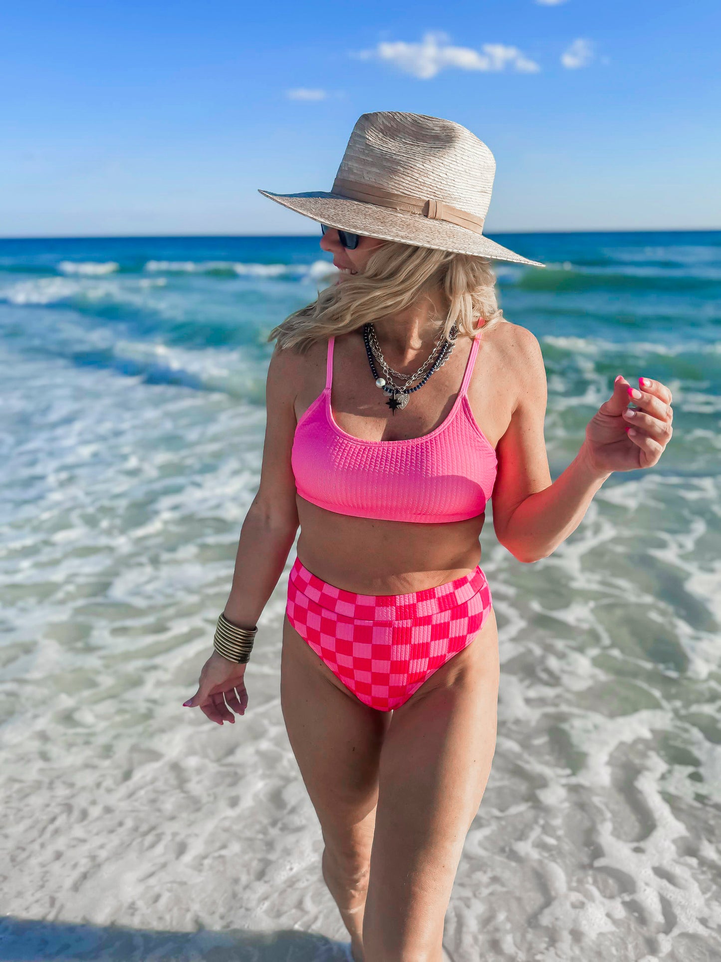 Pink CheckMate Beach Bikini Swimsuit | Salty Wave - Final Sale
