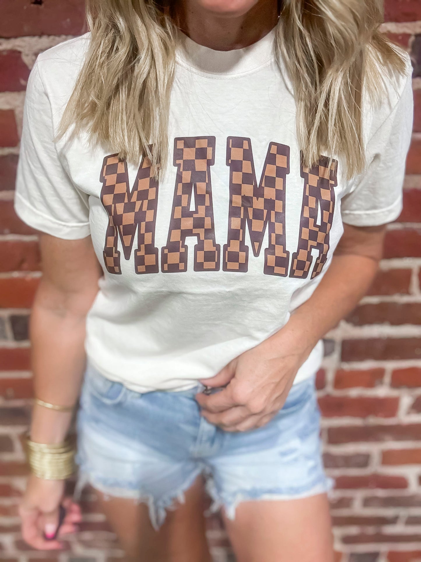 Checked MAMA Garment Dyed Graphic T-shirt