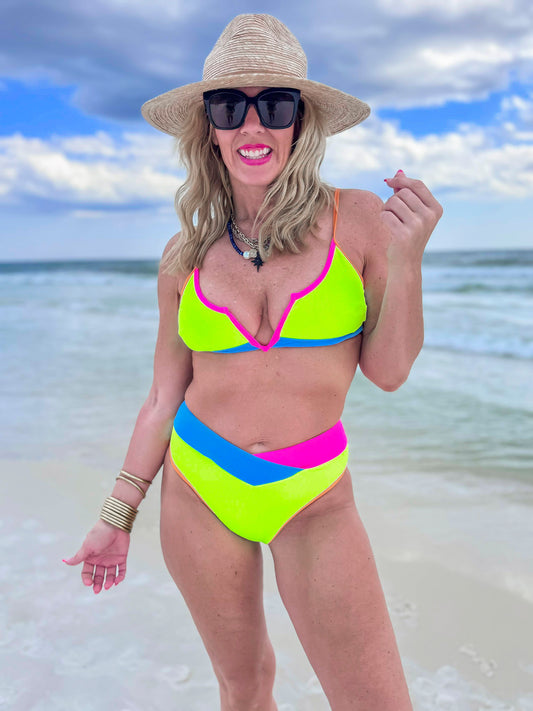 Neon Voltage V-Wire Color Block Bikini Swimsuit| SALTY WAVE - Final Sale