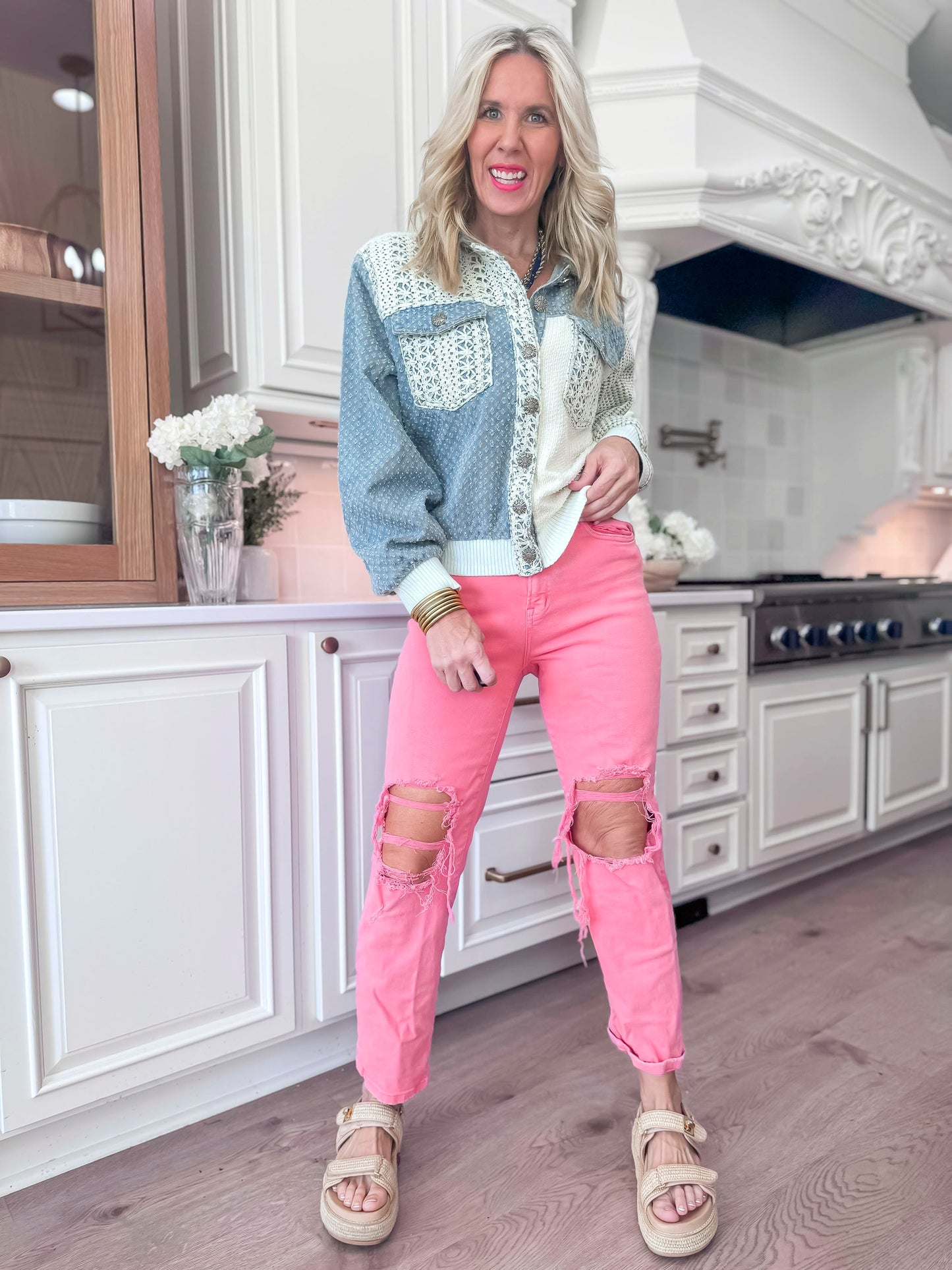 Denim Crochet Patch Button Up Top | POL - Final Sale