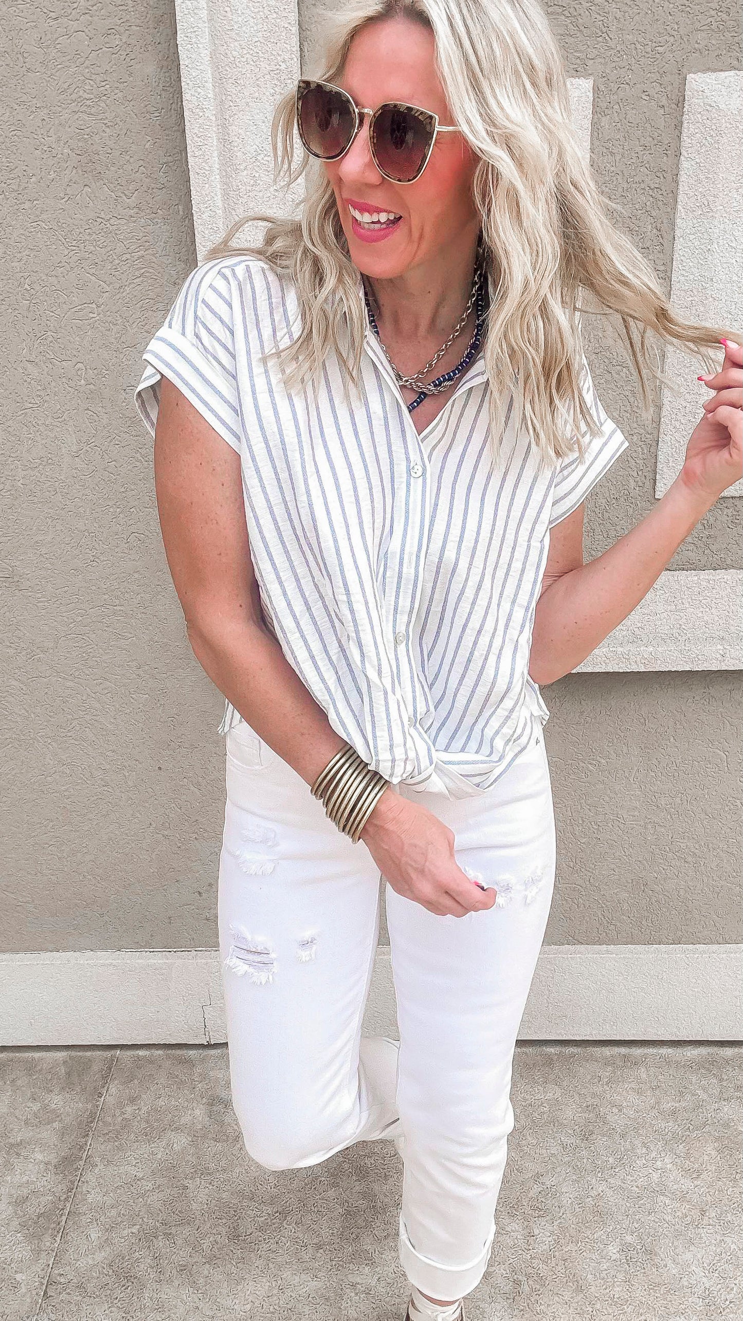 Stripe Twist Hem Dolman Shirt | FINAL SALE