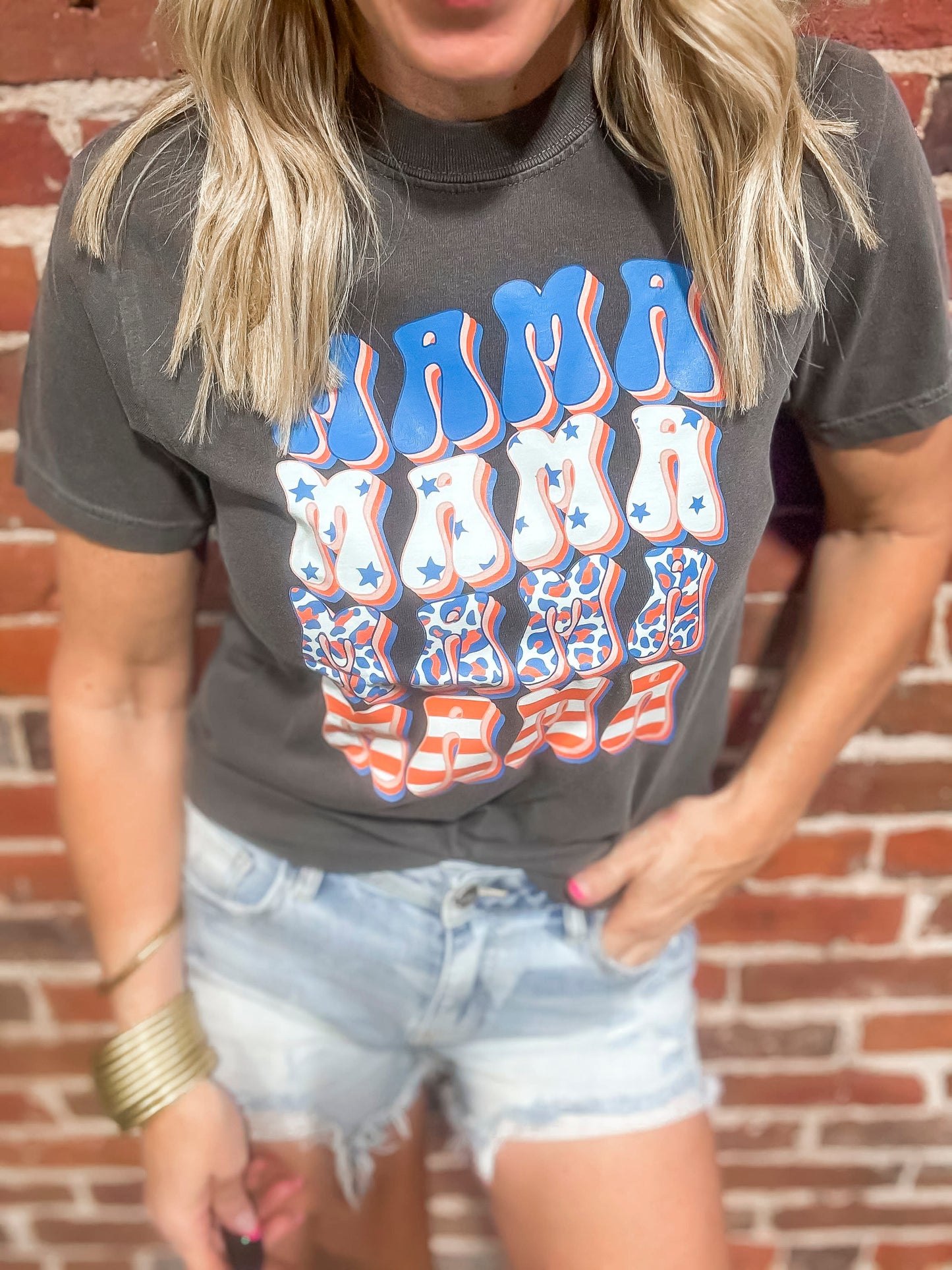 Red White Blue MAMA Garment Dyed Graphic T-shirt**