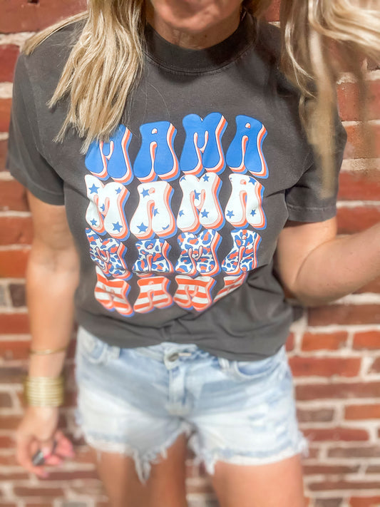Red White Blue MAMA Garment Dyed Graphic T-shirt**