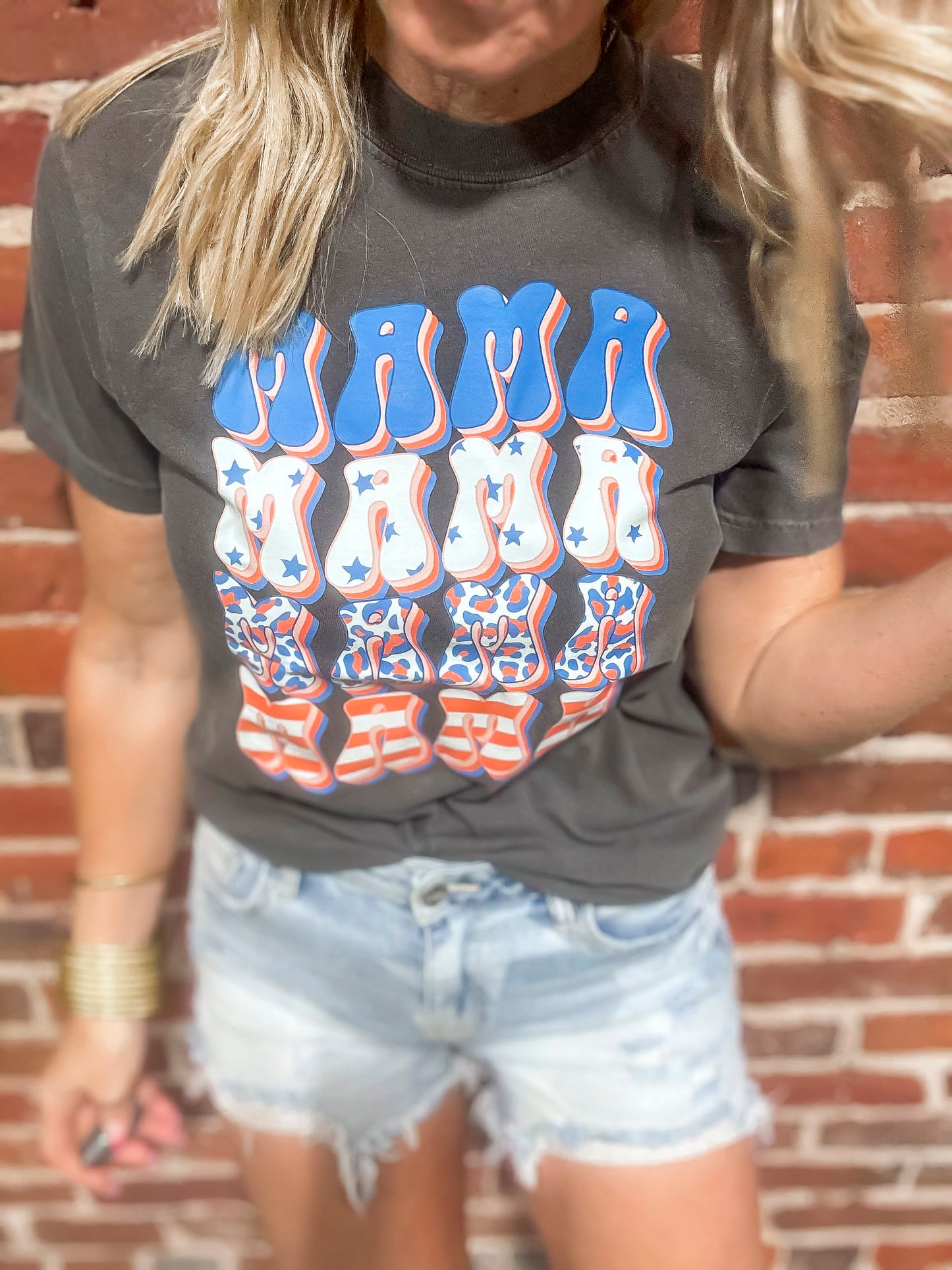 Red White Blue MAMA Garment Dyed Graphic T-shirt**