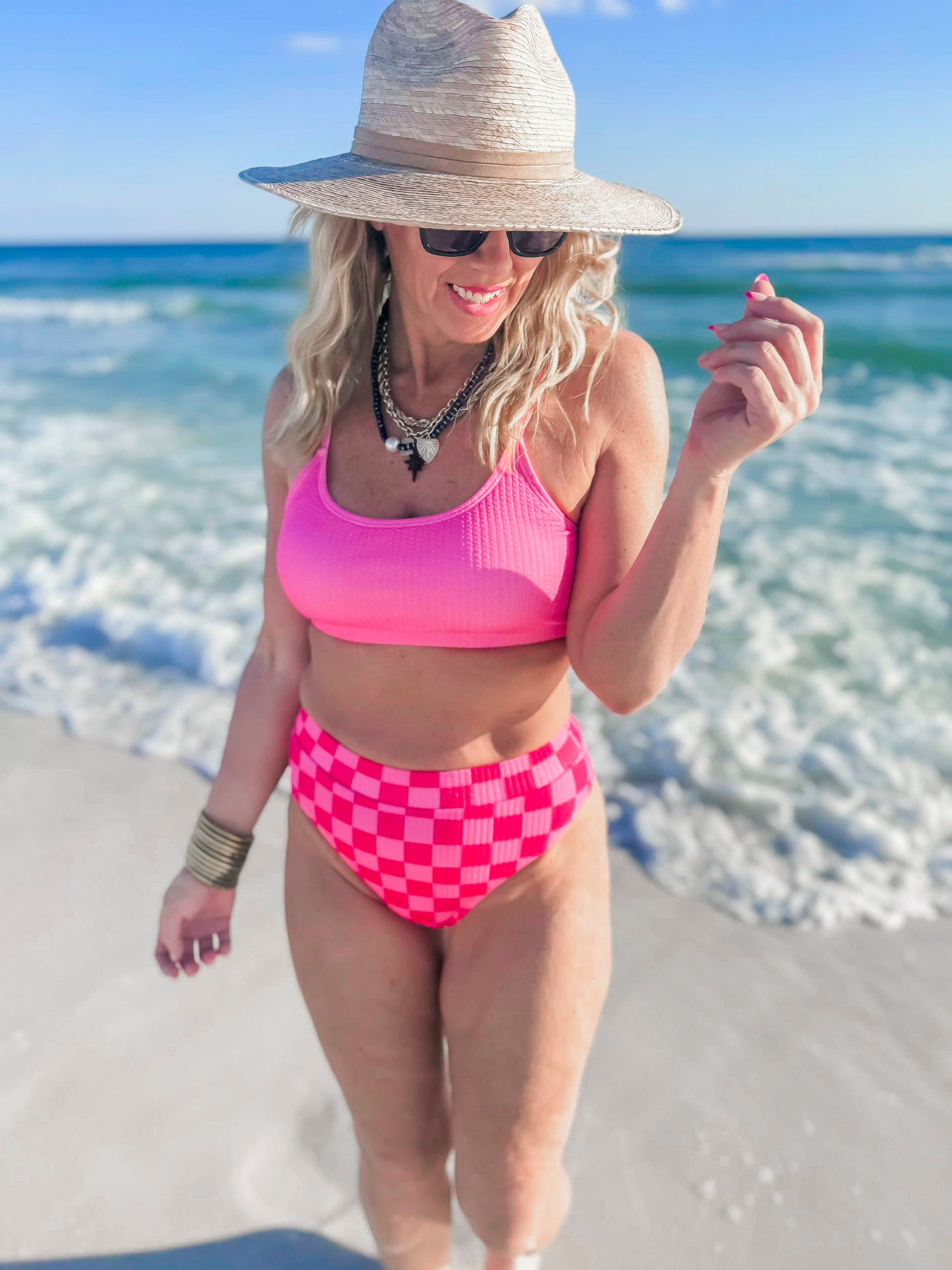 Pink CheckMate Beach Bikini Swimsuit | Salty Wave - Final Sale