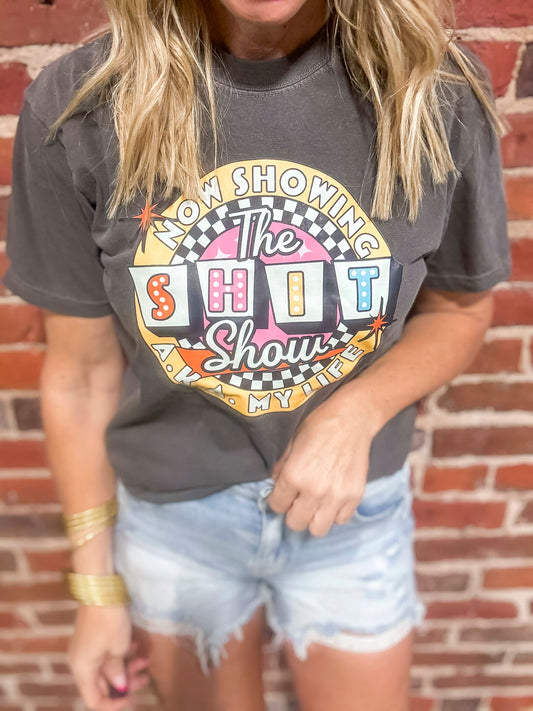 Now Showing the Shit Show Garment Dyed Graphic T-shirt