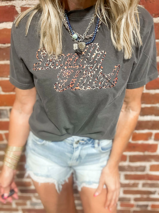 Locally Hated Leopard Garment Dyed Graphic T-shirt**