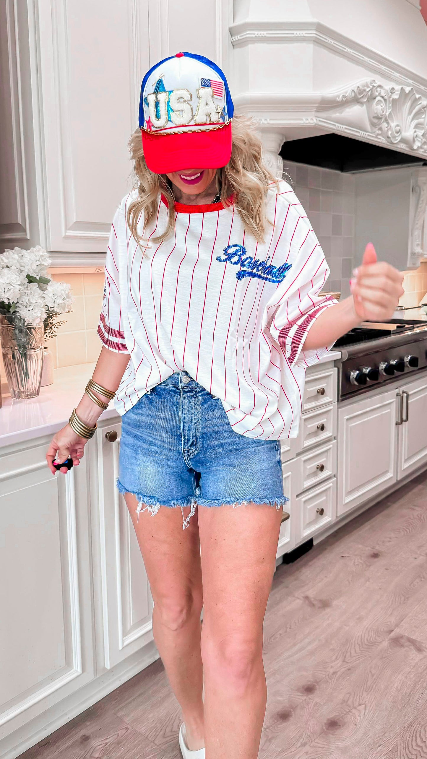 Take Us to the Ballgame Baseball Sequin Top