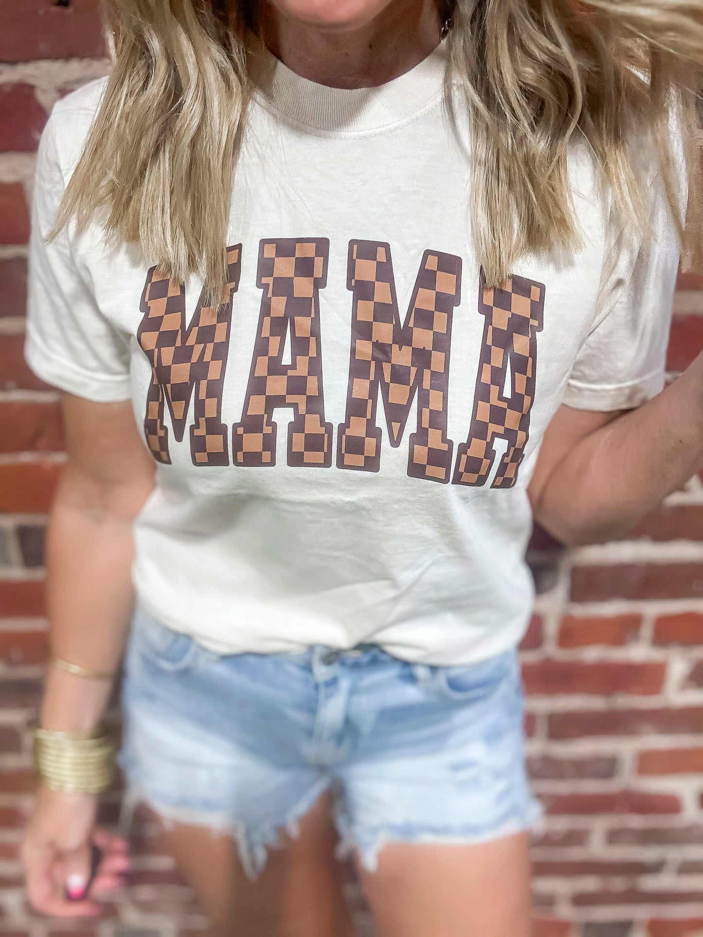 Checked MAMA Garment Dyed Graphic T-shirt