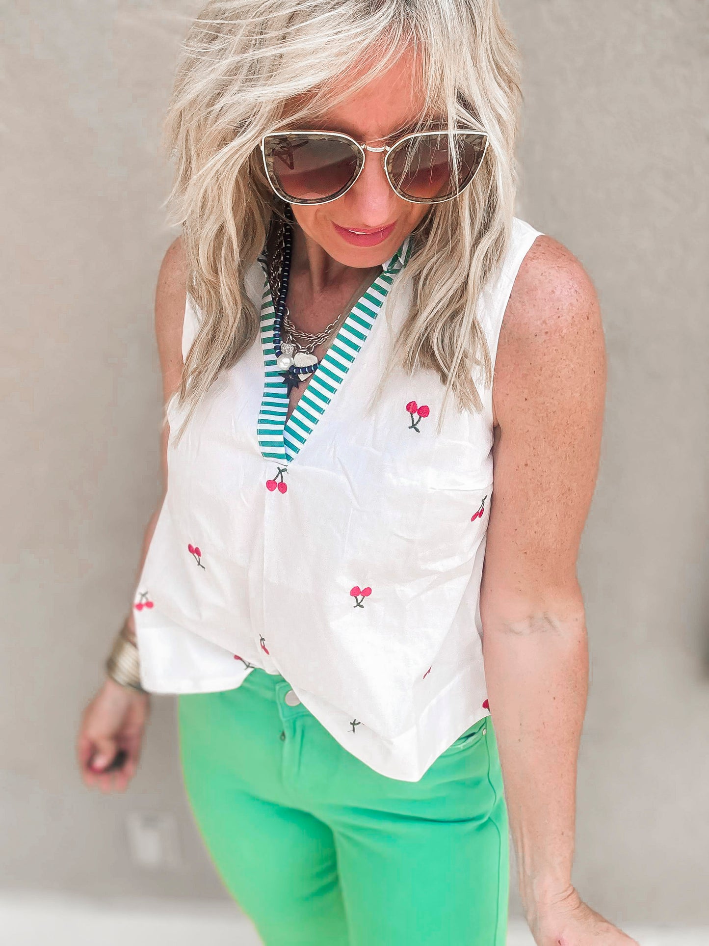 Cherry Embroidered Sleeveless Top* FINAL SALE
