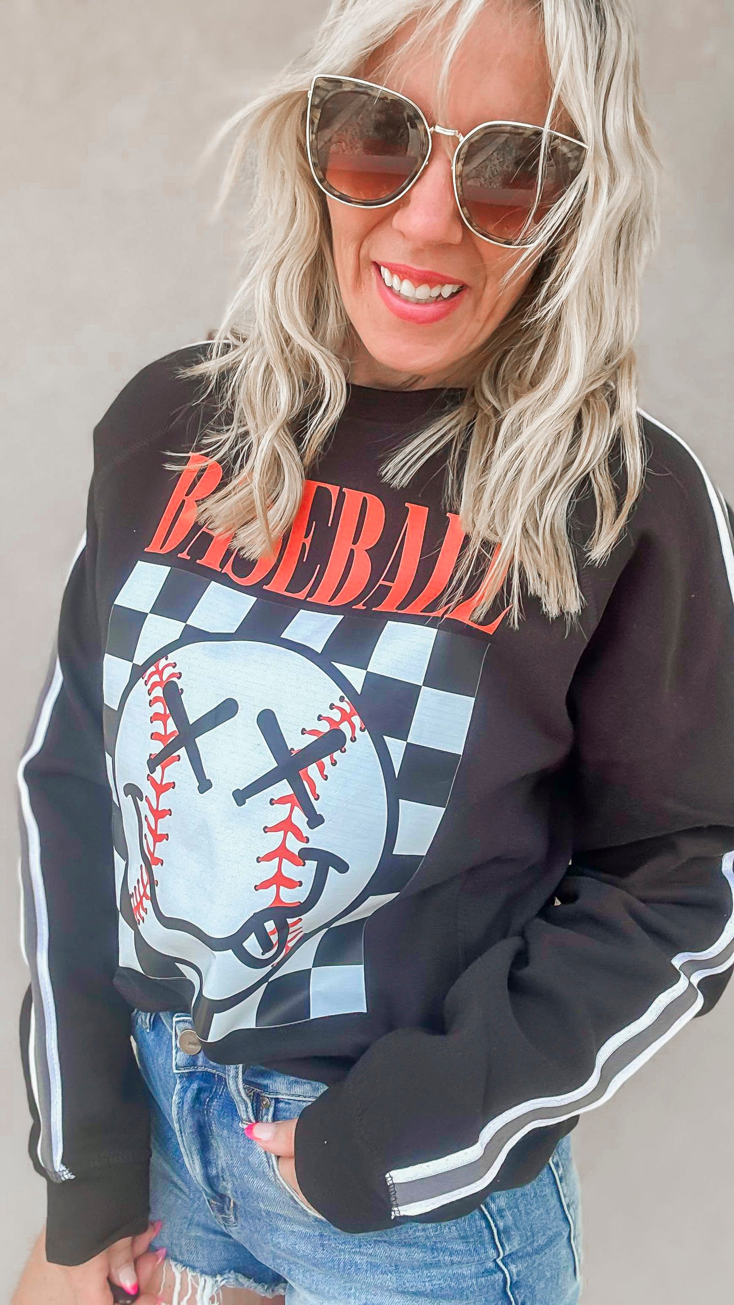 Baseball XX Smiley Fleece Graphic Sweatshirt**