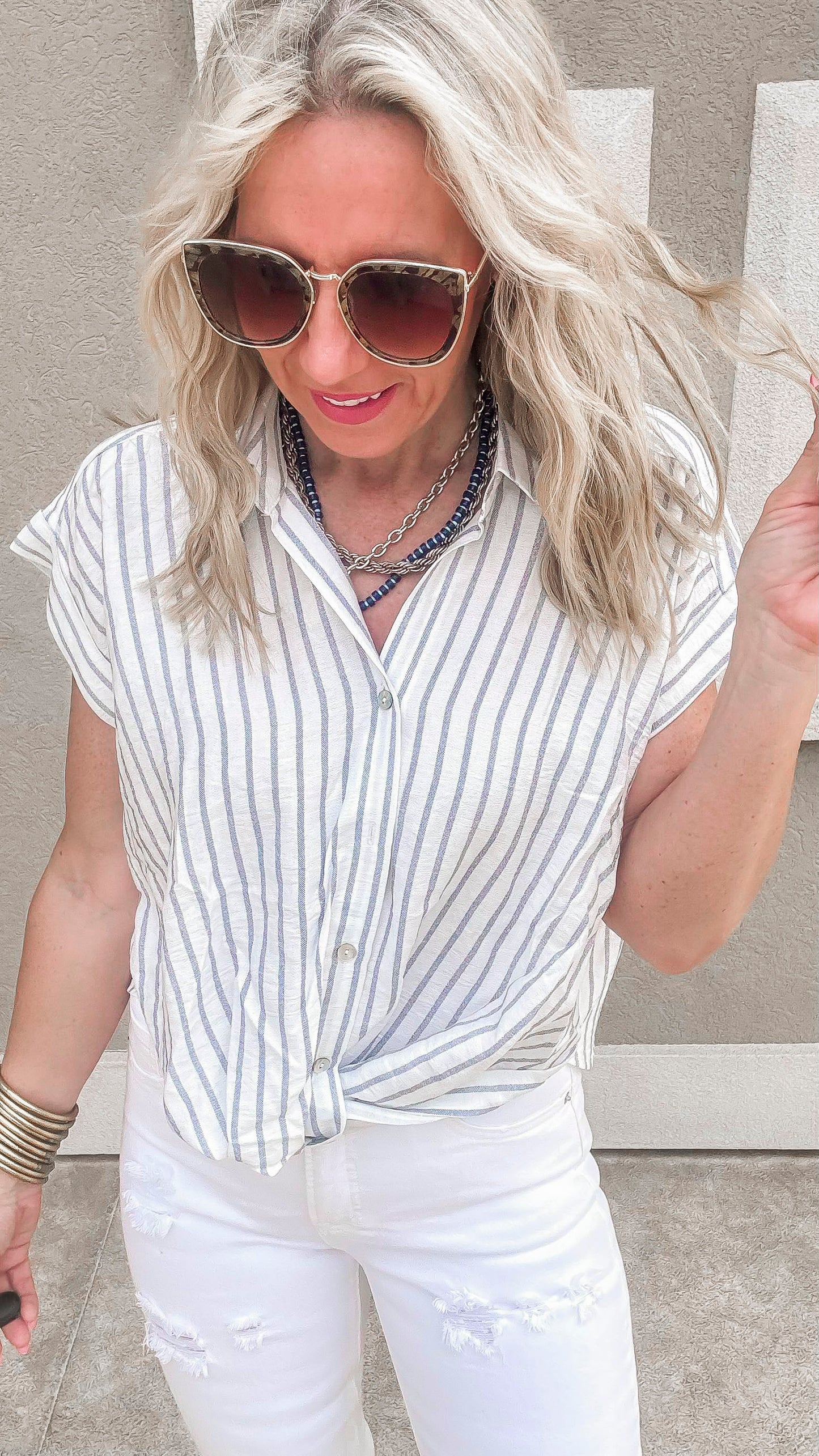 Stripe Twist Hem Dolman Shirt | FINAL SALE