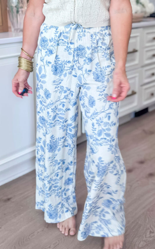 Blue Blossom Soft Linen Pants - Final Sale