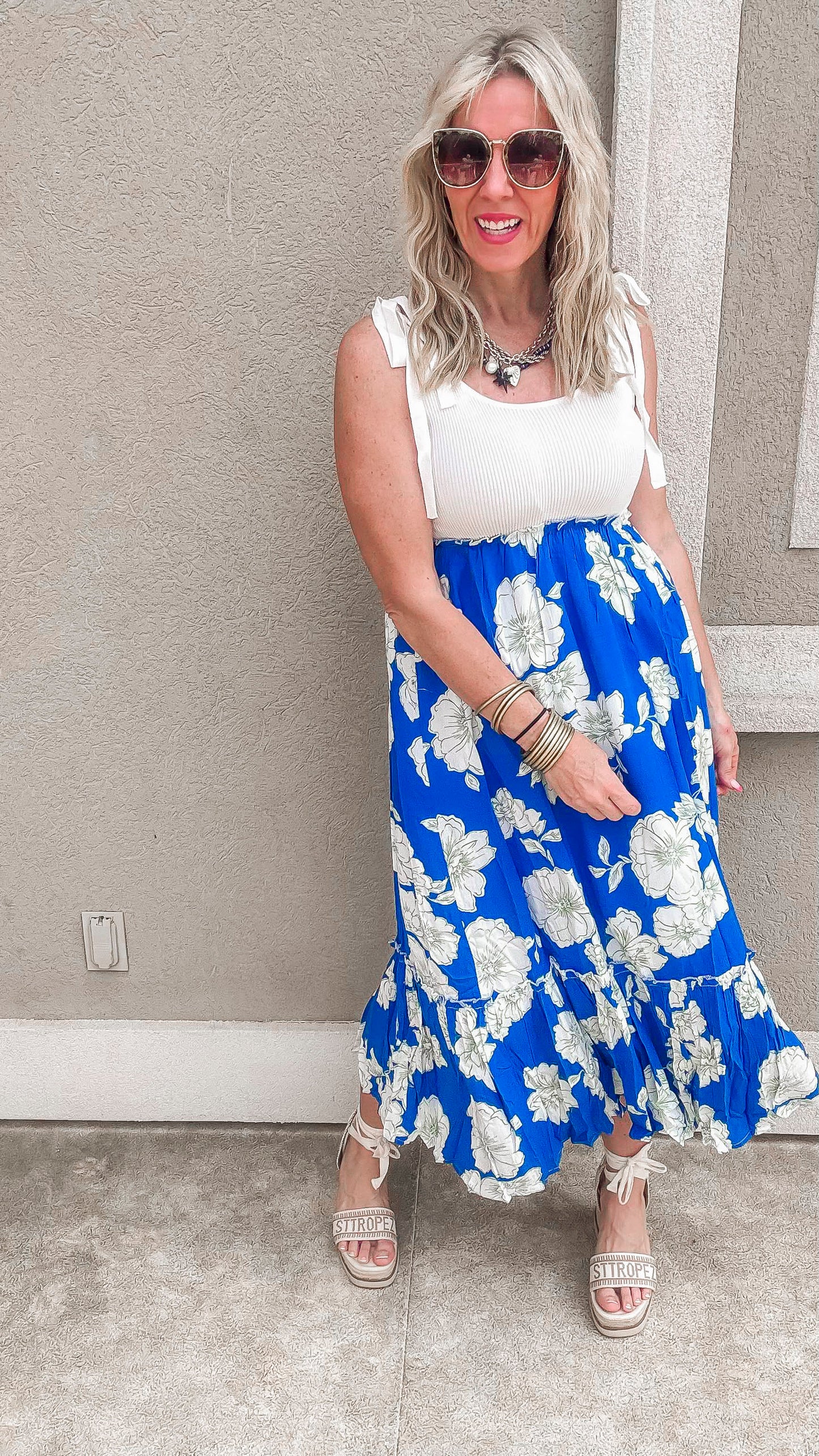 Royal Blue Floral Midi Dress - Final Sale