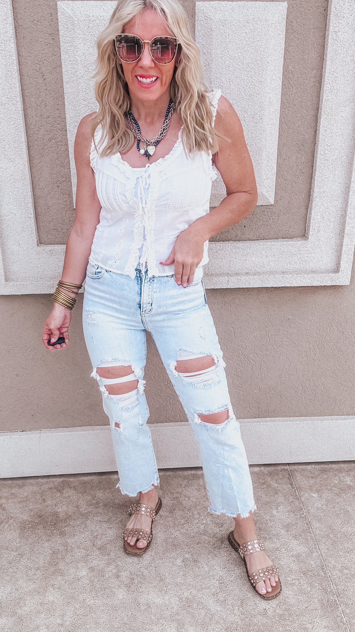 Eyelet Tie Front Sleeveless Top | FINAL SALE