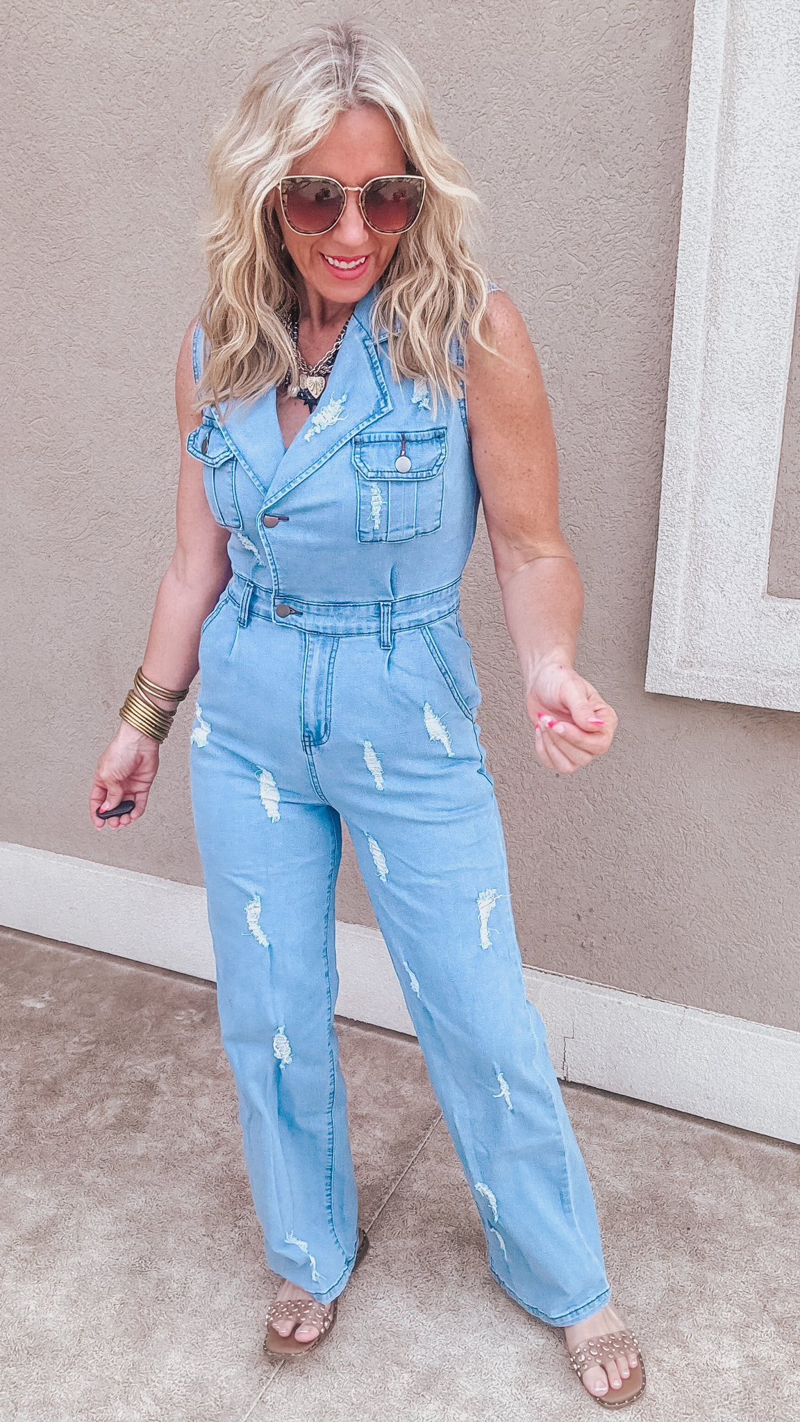 Solene Sleeveless Cargo Denim Jean Jumpsuit | FINAL SALE