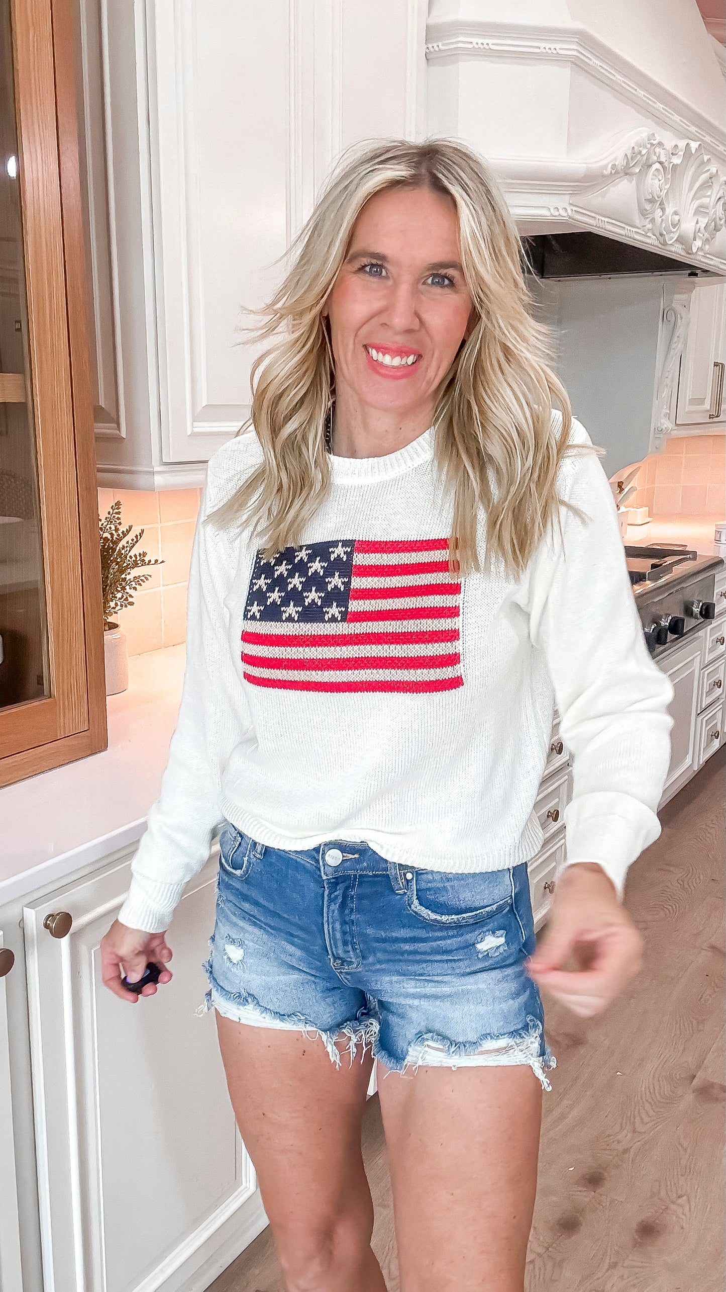 American Flag Round Neck Sweater Top - Final Sale