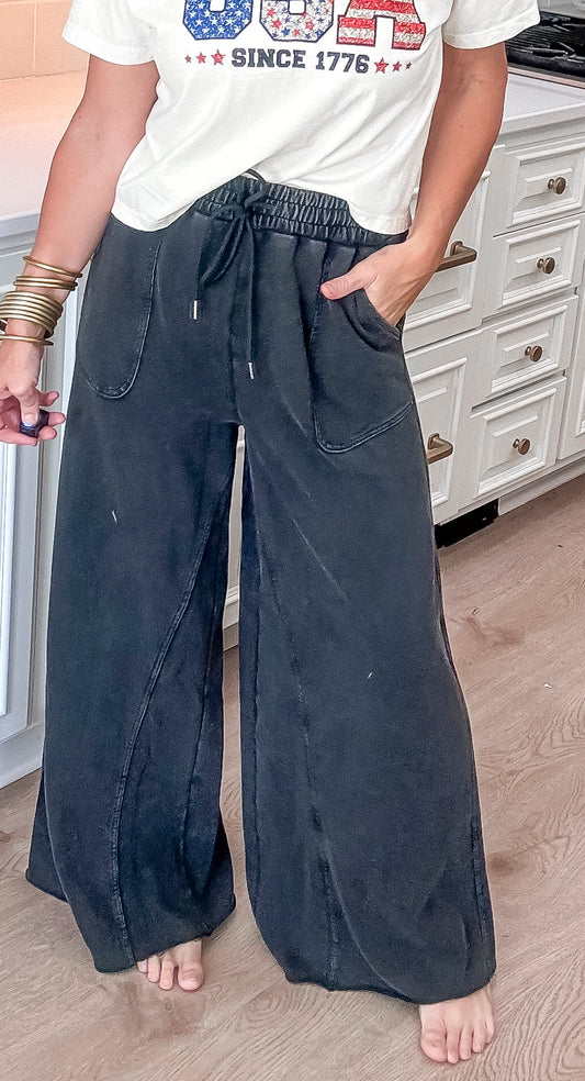 Unbothered Solid French Terry Wide Pants - Final Sale
