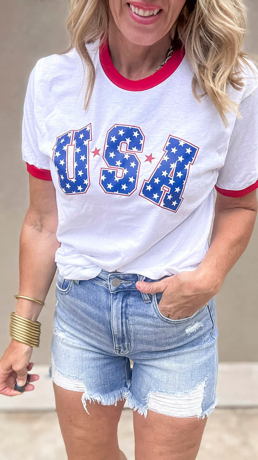 Red Trim USA Ringer Graphic T-shirt