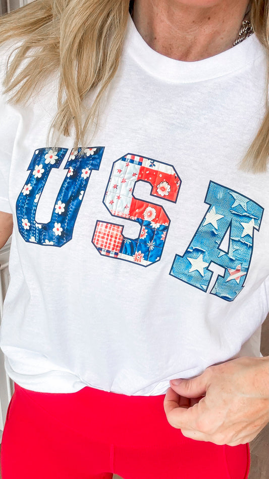 Patchwork USA Graphic T-shirt - Final Sale