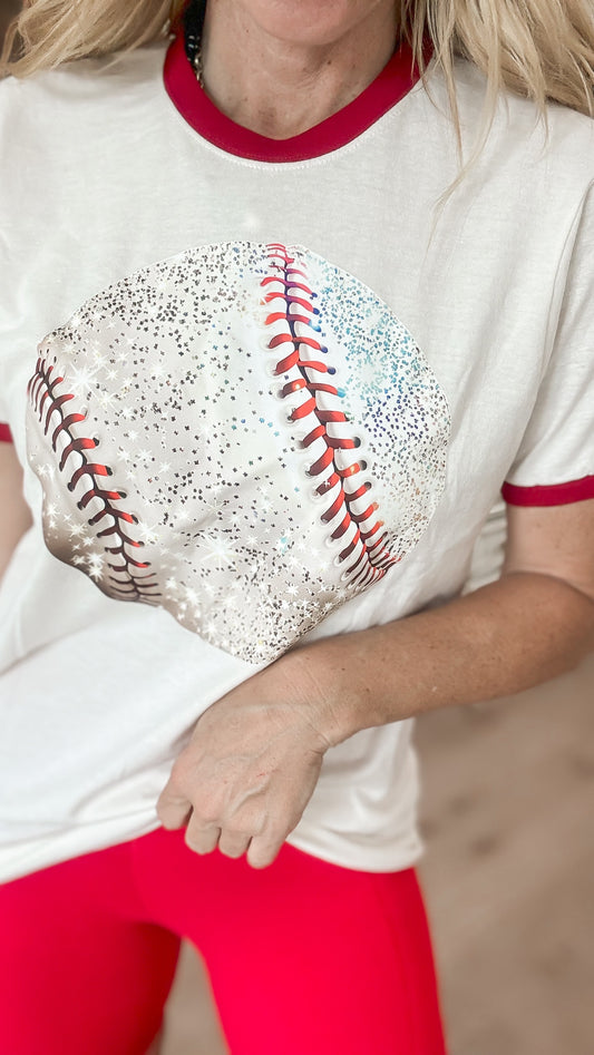 Sparkle Baseball Ringer Graphic T-shirt - Final Sale