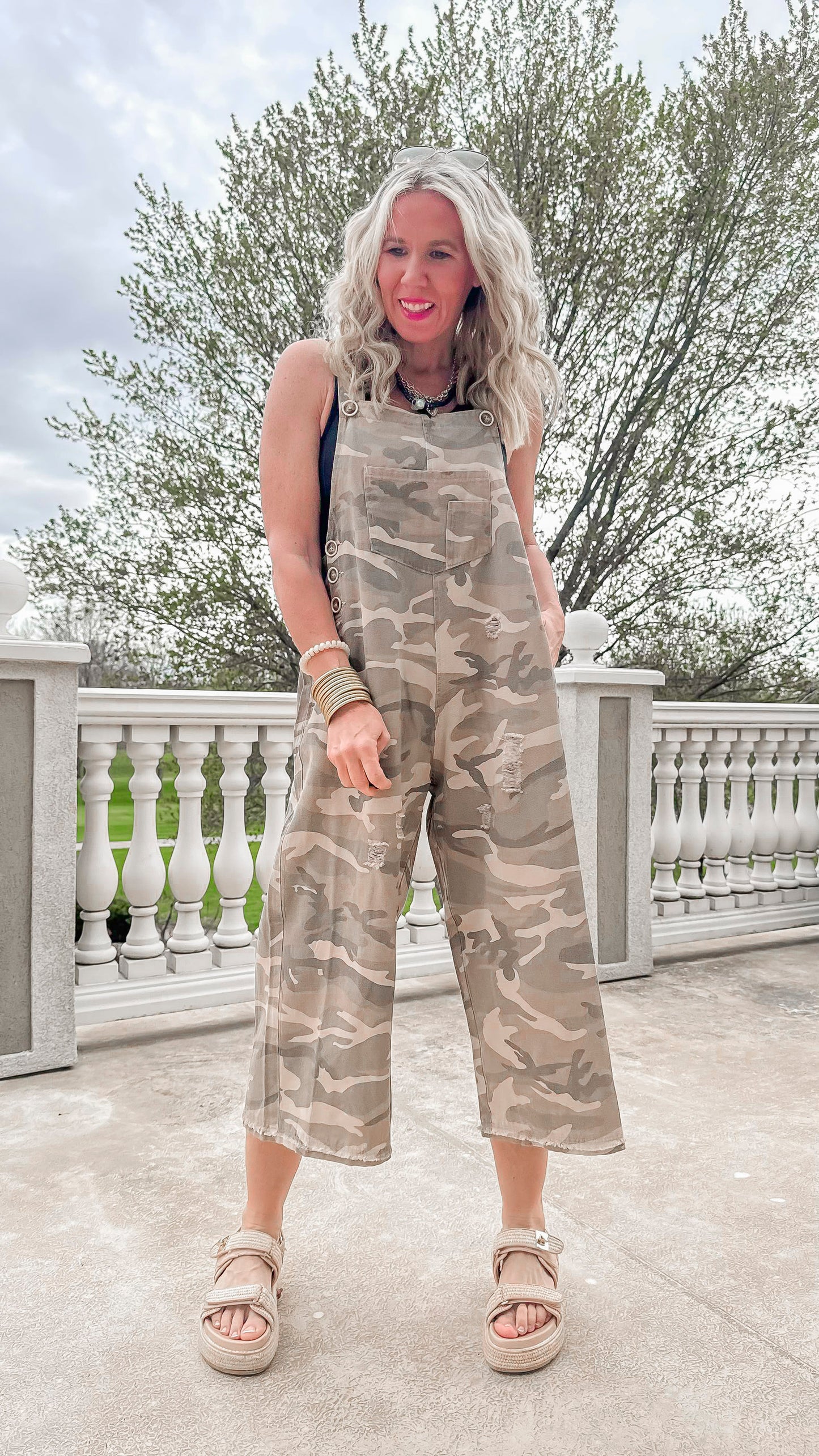 Ankle Length Camo Print Overalls**
