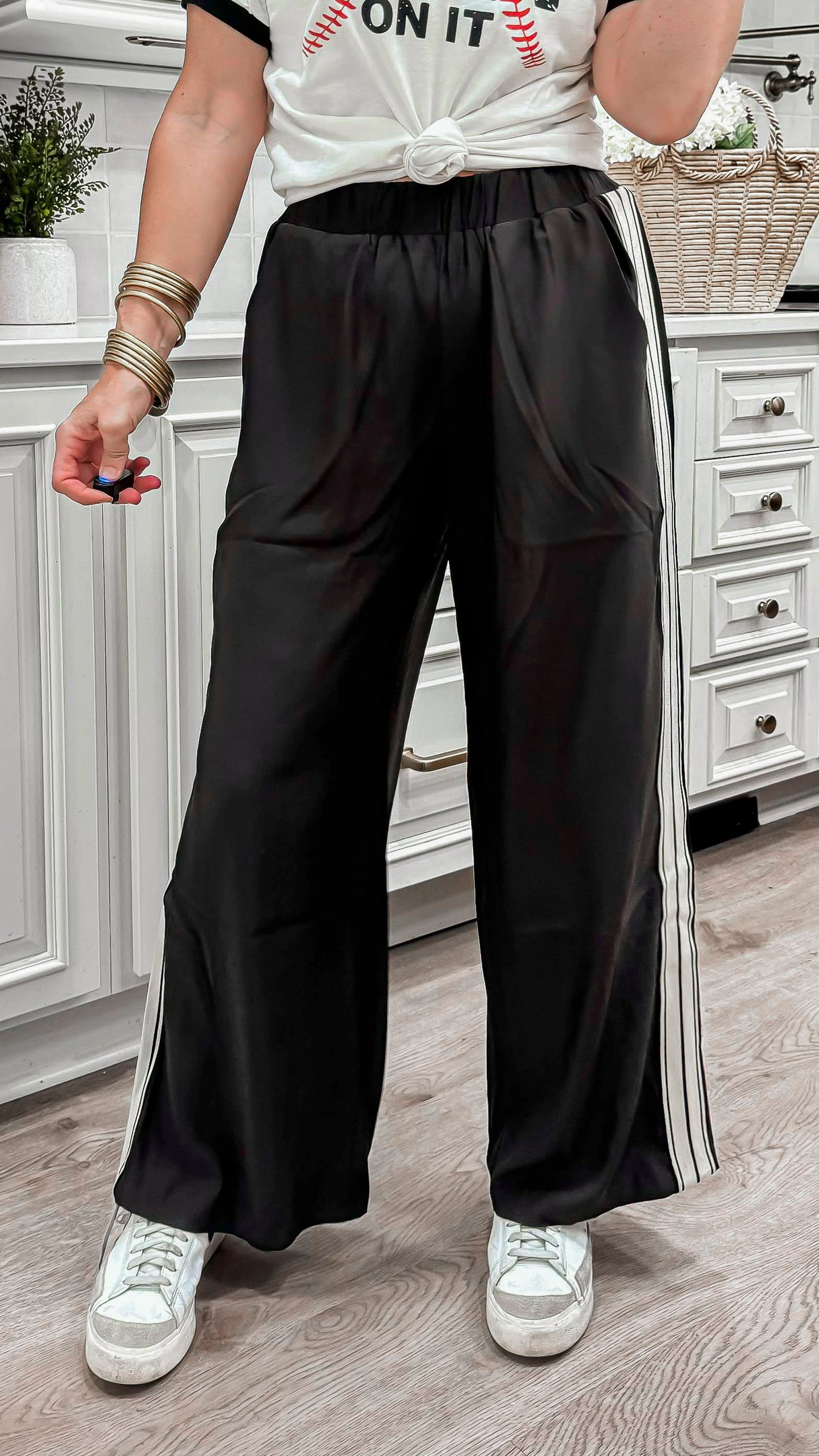 Embroidered Stripes Race Up Track Pants