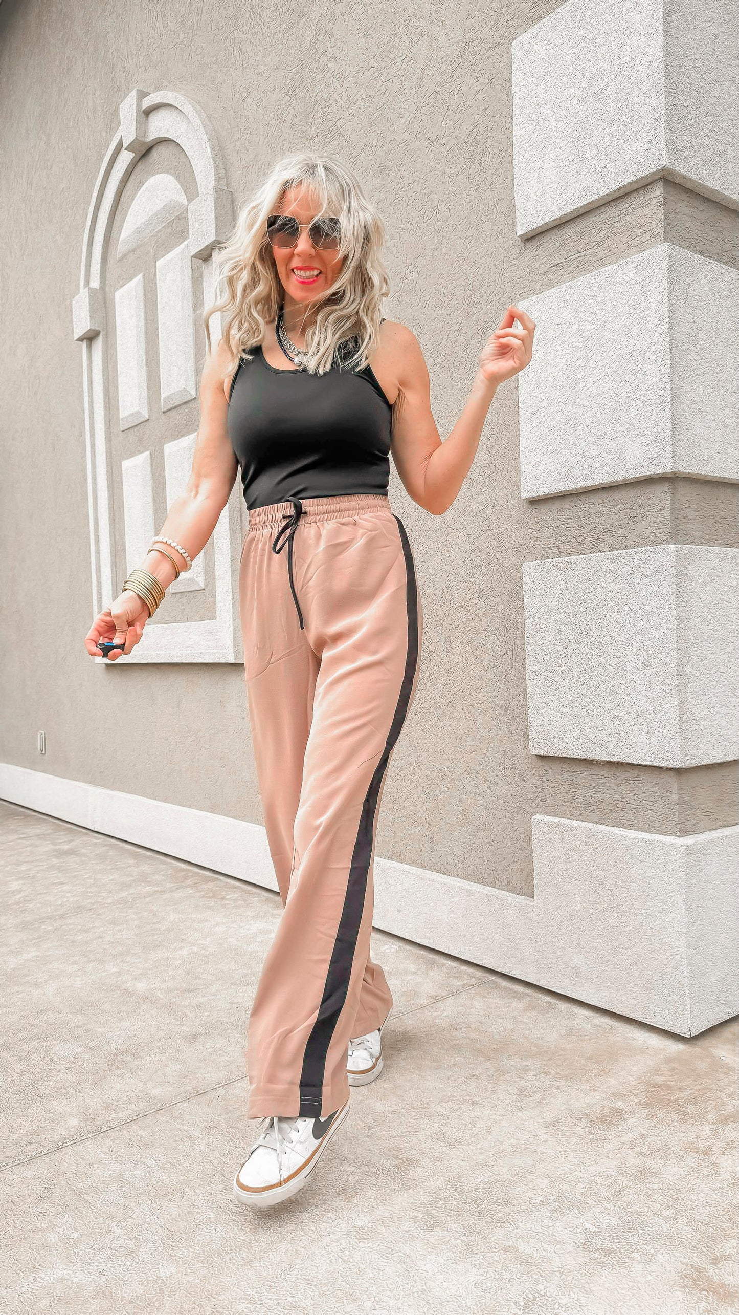 Track & Flare Striped Wide Leg Pants.