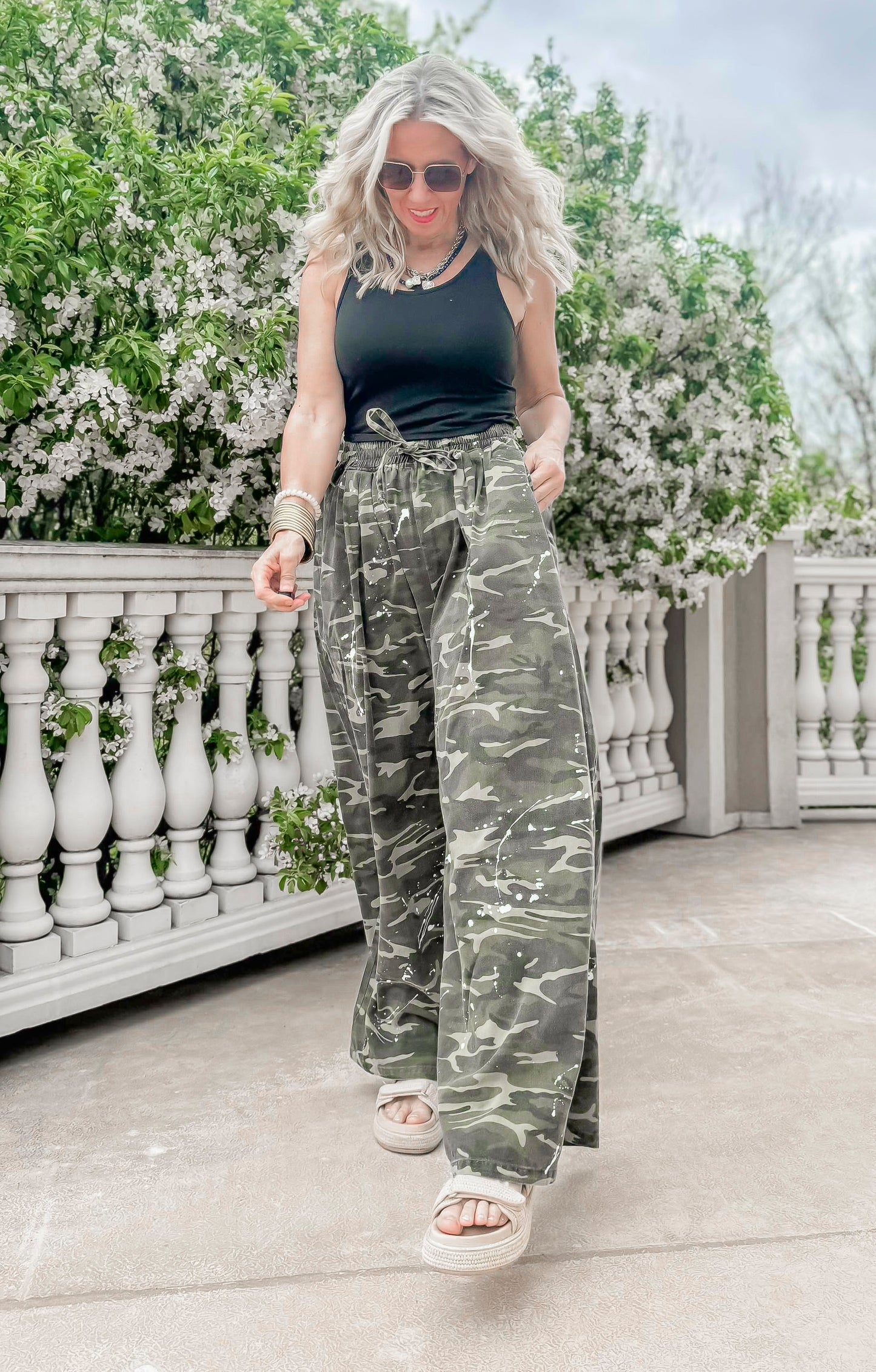 Mineral-washed Paint Splatter Detail Camo Pants** - Final Sale